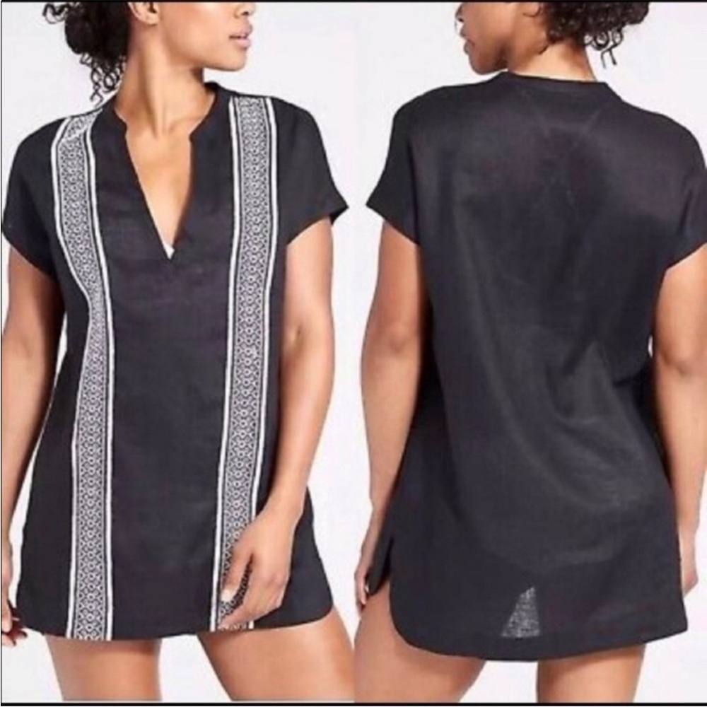 Athleta linen kaftan cover up black sea salt Size XL